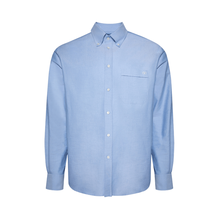 Valentino Logo Embroidered Long-Sleeve Shirt "Celeste"