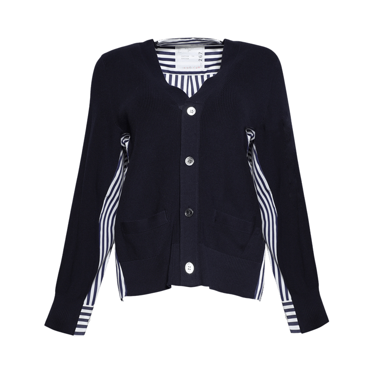 Sacai Cotton Knit x Cotton Poplin Cardigan "Navy/Navy Stripe"