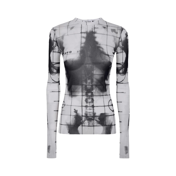 Jean Paul Gaultier Printed Squeletor Mesh Long-Sleeve Top "White/Black"