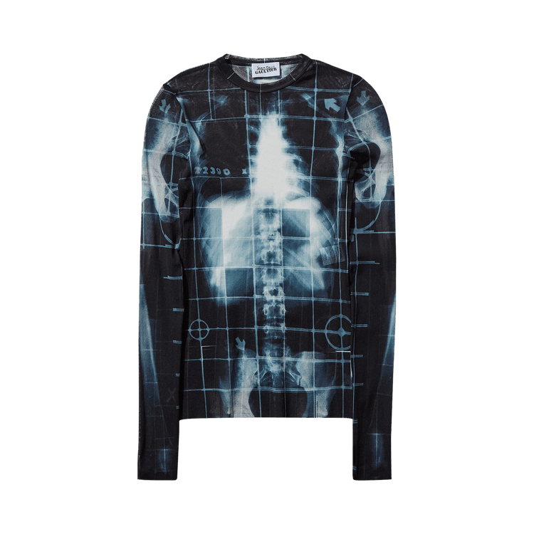 Jean Paul Gaultier Printed Squeletor Mesh Long-Sleeve Top "Black/Navy/Light Blue"