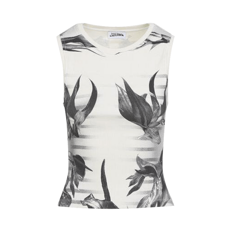 Jean Paul Gaultier Printed Flower Body Morphing Mariniere Tank Top "White/Grey/Black"
