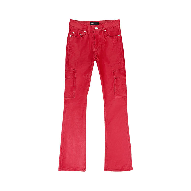 PURPLE BRAND Patent Film Cargo Flare Skinny Jeans "Red"