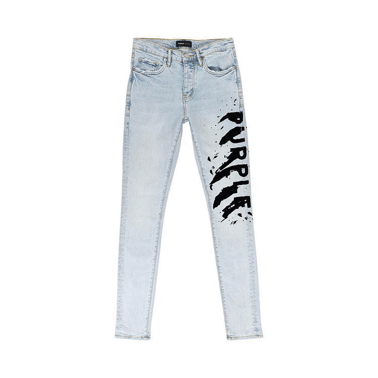 PURPLE BRAND Flocked Painted Wordmark Skinny Jeans "Indigo"