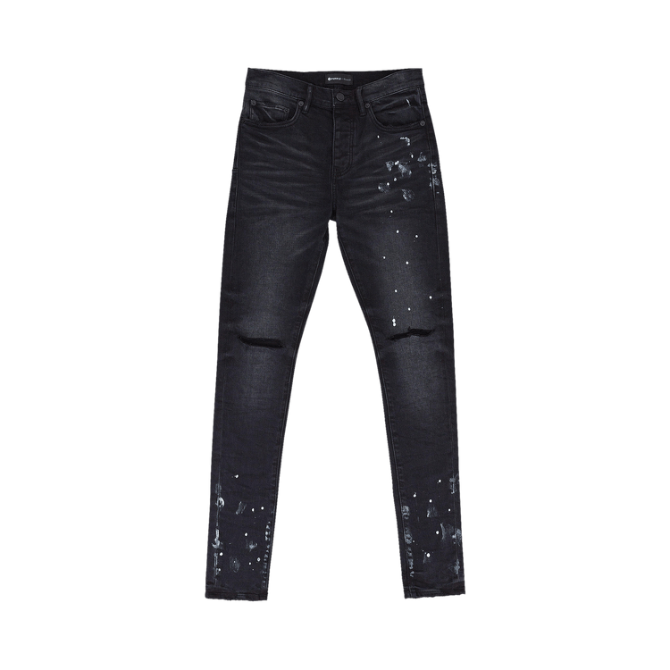 PURPLE BRAND Resin Knee Slit Skinny Jeans "Black"
