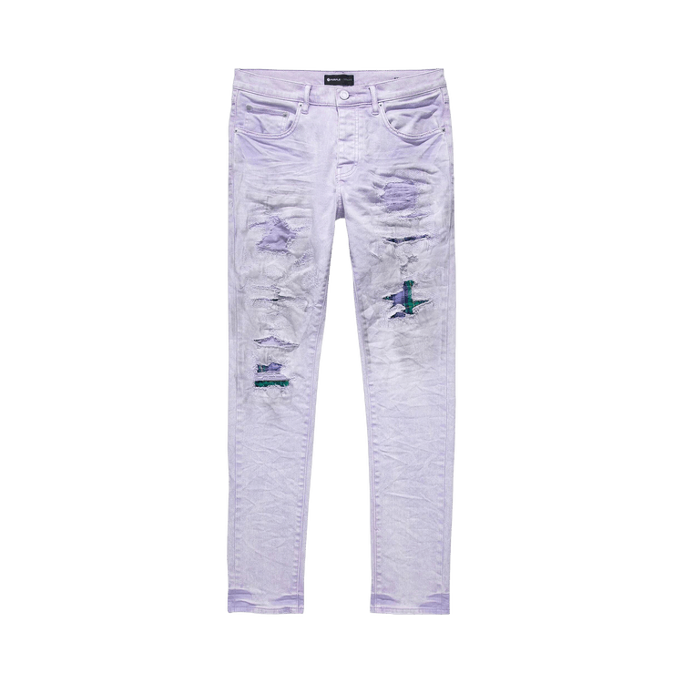 PURPLE BRAND Heavy Repair With Plaid Patch Skinny Jeans "Lavender"