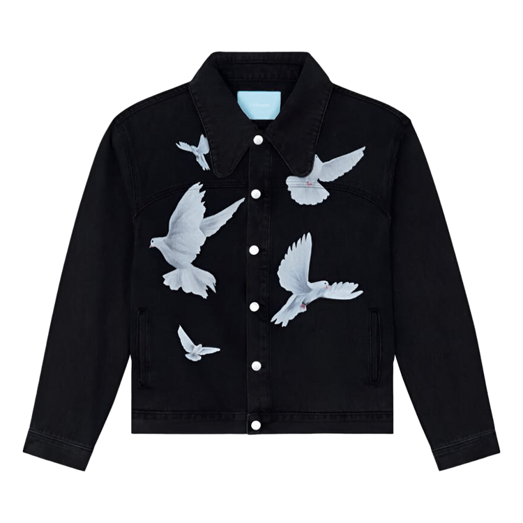 3.PARADIS Freedom Doves Denim Trucker Jacket "Washed Black"