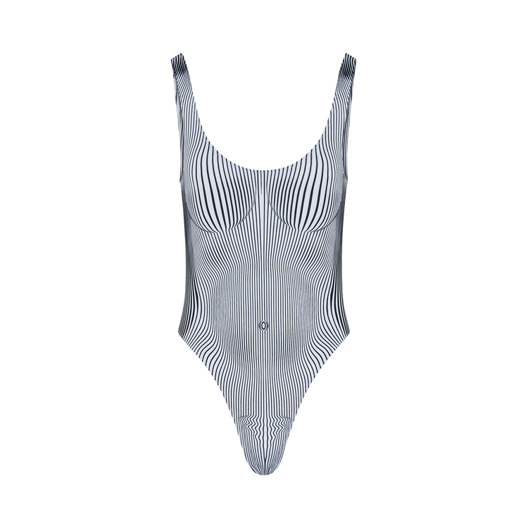 Jean Paul Gaultier Pinstripe Body Morphing One Piece "White/Black"
