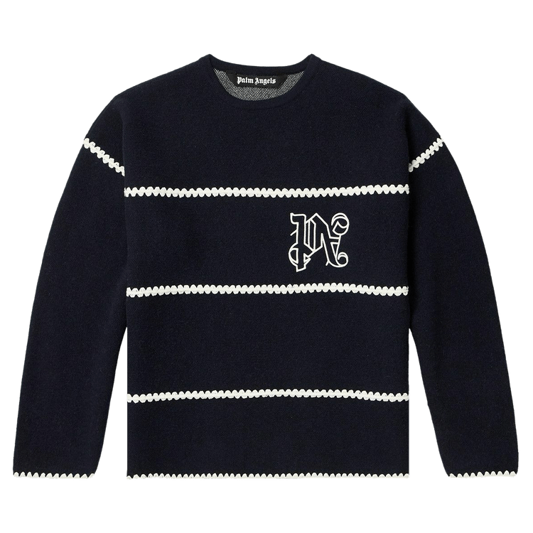 Palm Angels Monogram Striped Sweater "Navy Blue"