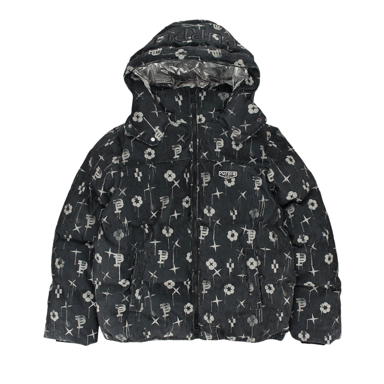 PURPLE BRAND Printed Corduroy Puffer Jacket "Black"
