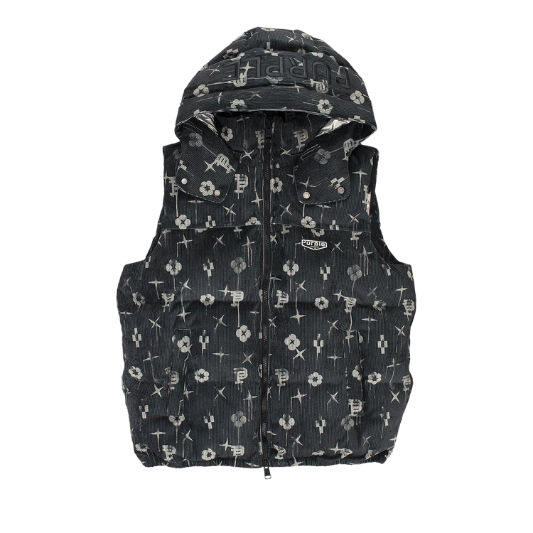 PURPLE BRAND Printed Corduroy AOP Puffer Jacket "Black"
