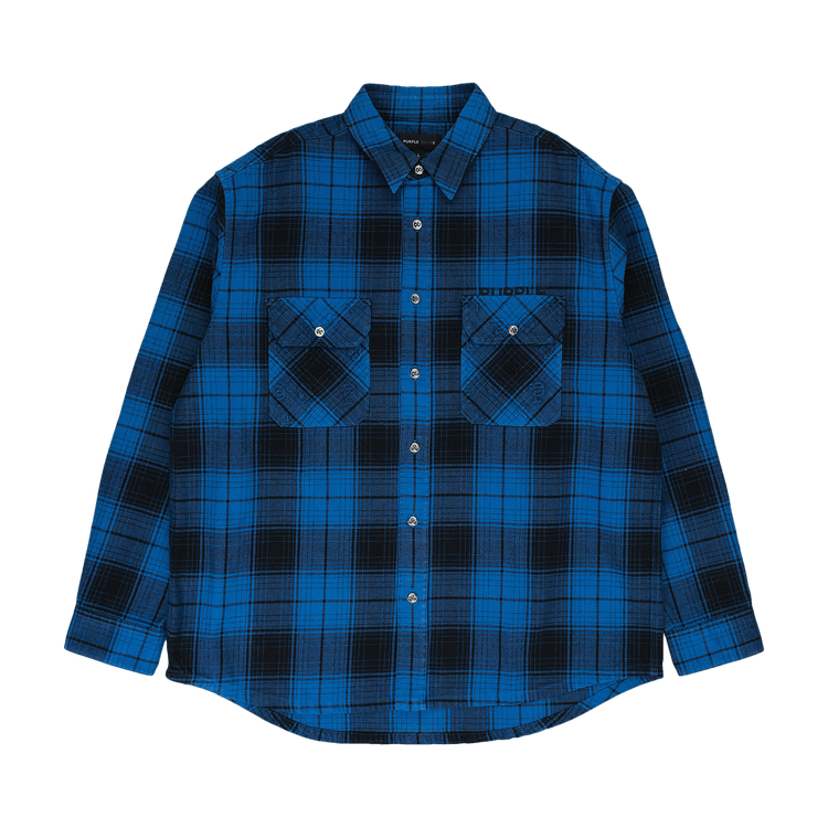 PURPLE BRAND Plaid Flannel Long-Sleeve Shirt "Blue"