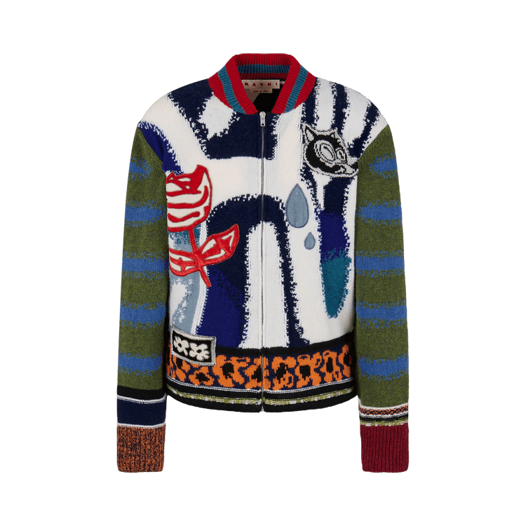 Marni Artist Wool Patch Cardigan "Ocean"