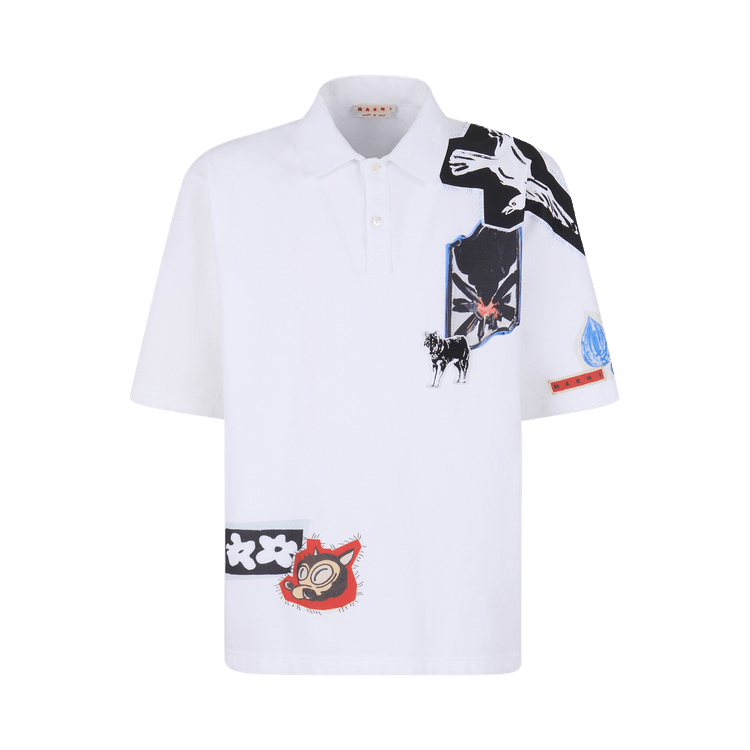 Marni Mixed Media Compact Jersey Polo "Lily White"