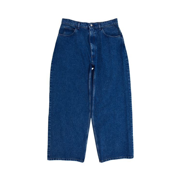 Marni Bleached Coated Denim With Logo Lettering Trousers "Ocean"