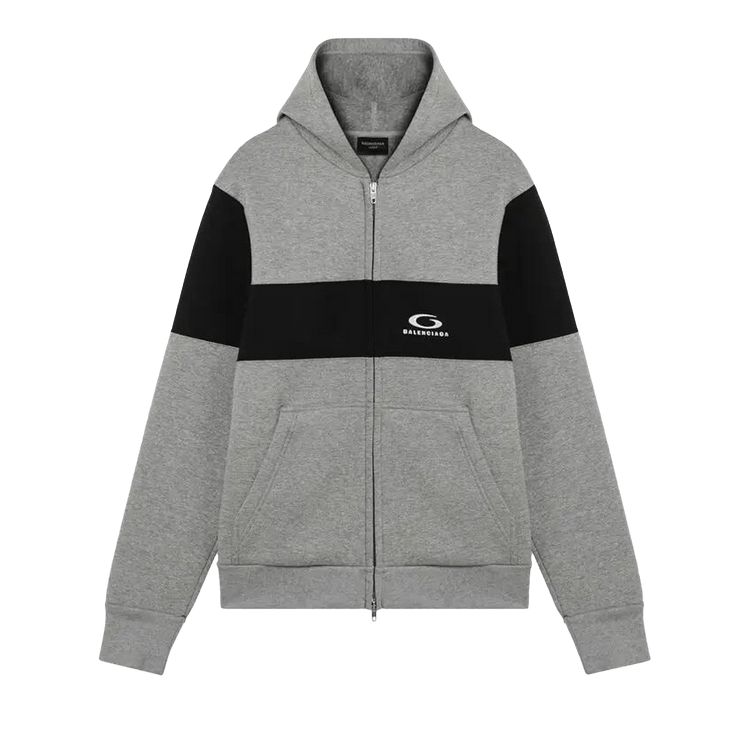 Balenciaga Logo Embroidered Zipped Hoodie "Heather Grey/Black"