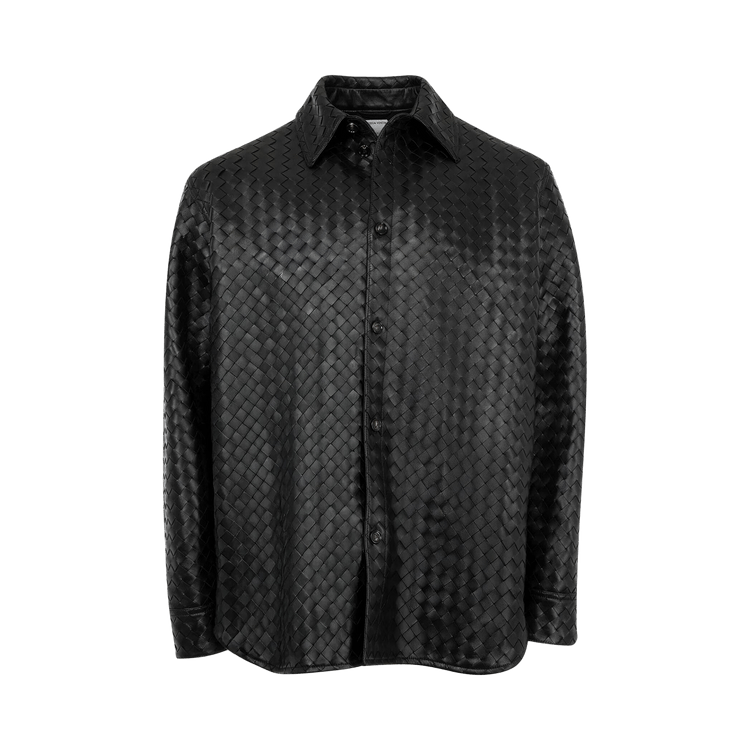 Bottega Veneta Leather Long-Sleeve Shirt "Black"