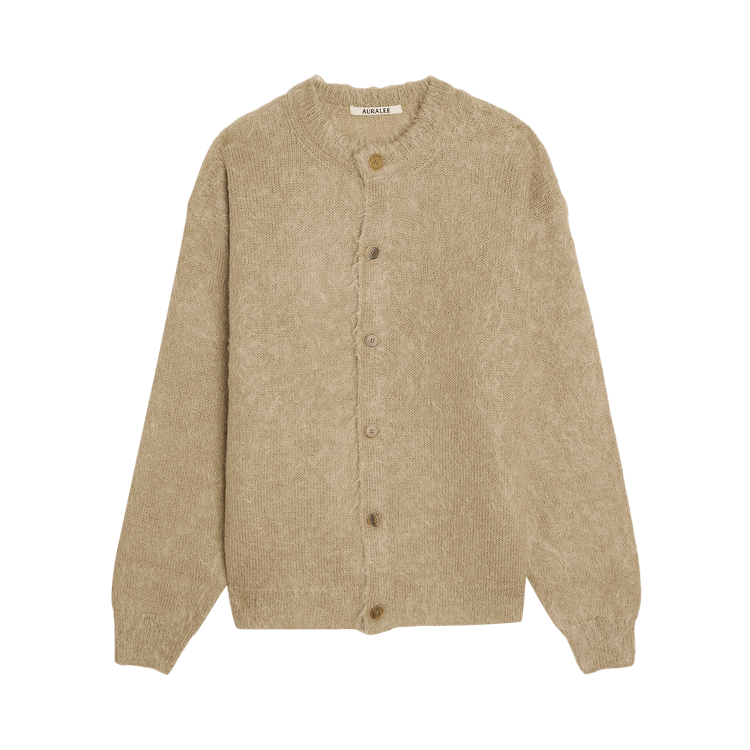 Auralee Brushed Super Kid Mohair Knit Cardigan "Grey Beige"