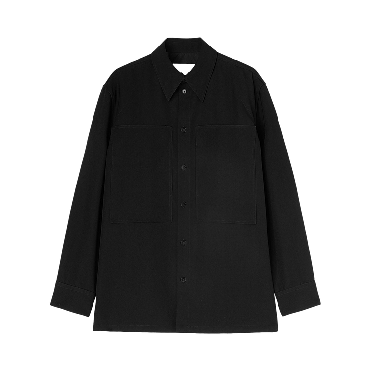Jil Sander Long-Sleeve Wool Gabardine Shirt "Black"