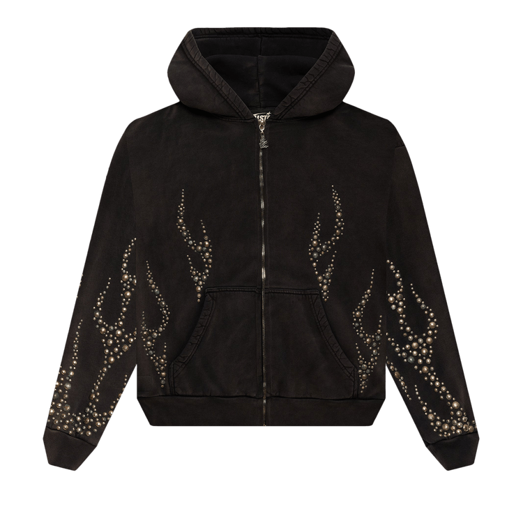 Hellstar Studded Flame Zip-Up Hoodie "Black"