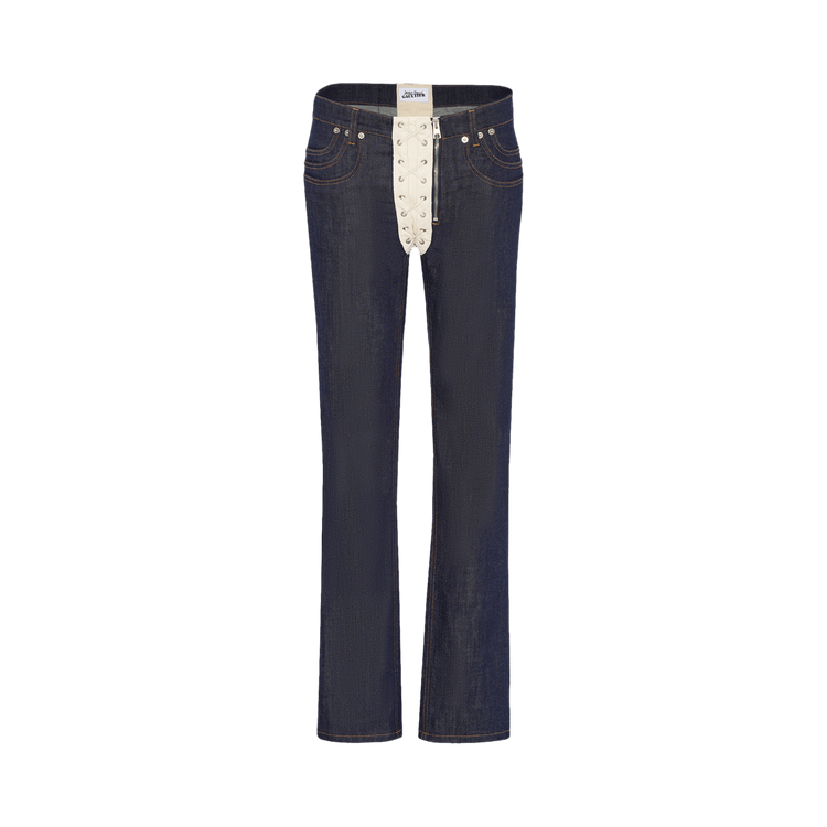 Jean Paul Gaultier Contrasting Lace-Up Denim Jeans "Indigo/Beige"
