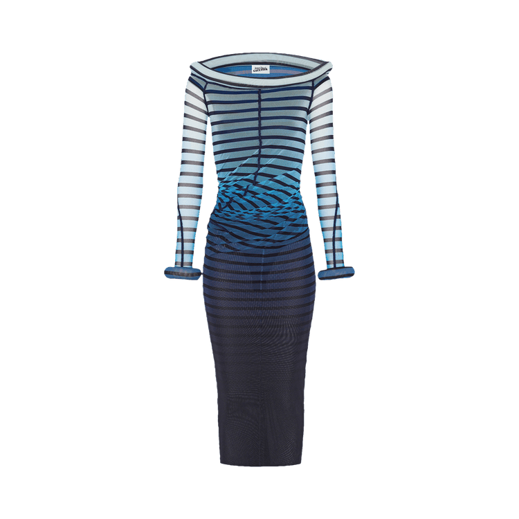 Jean Paul Gaultier Long 3D Striped Dress "Black/Navy/Light Blue"
