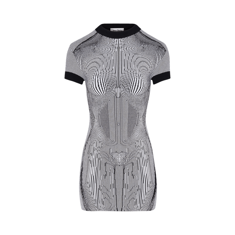 Jean Paul Gaultier Morphing Pinstripe Short Dress "White/Black"
