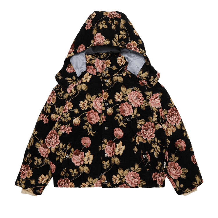 Advisory Board Crystals Floral Jacquard Puffer Jacket "Black"