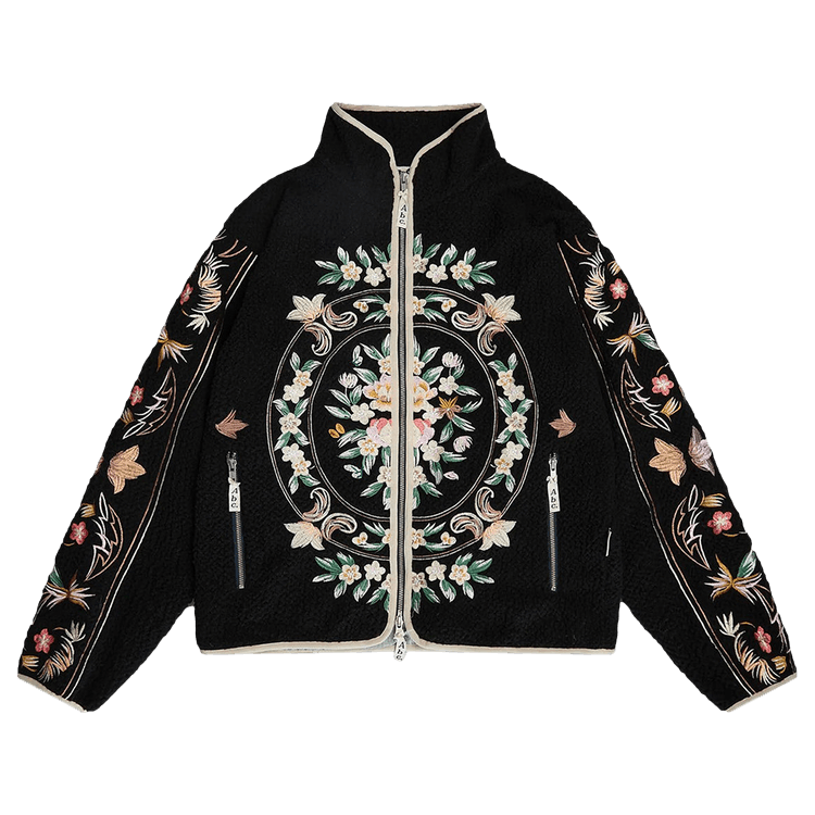 Advisory Board Crystals Floral Fleece Zip-Up "Black"