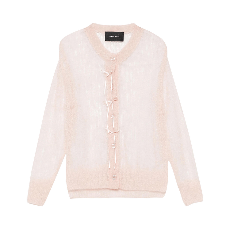 Simone Rocha Cropped Mohair Bow Ribbon Cardigan "Pink/Powder Pink"