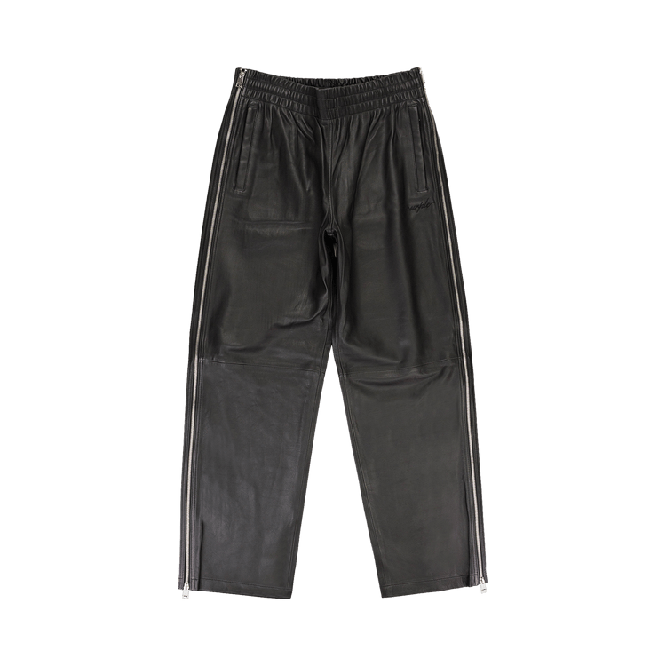 PURPLE BRAND Leather Side Zip Track Pants "Black"