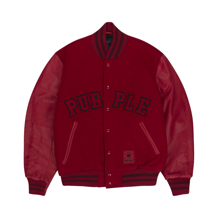 PURPLE BRAND Varsity Logo Melton Bomber Jacket "Red"