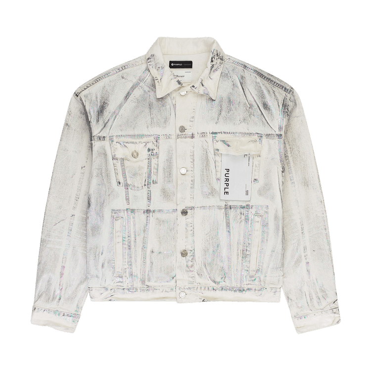PURPLE BRAND X-Ray Iridescent Wave Foil Denim Jacket "White"