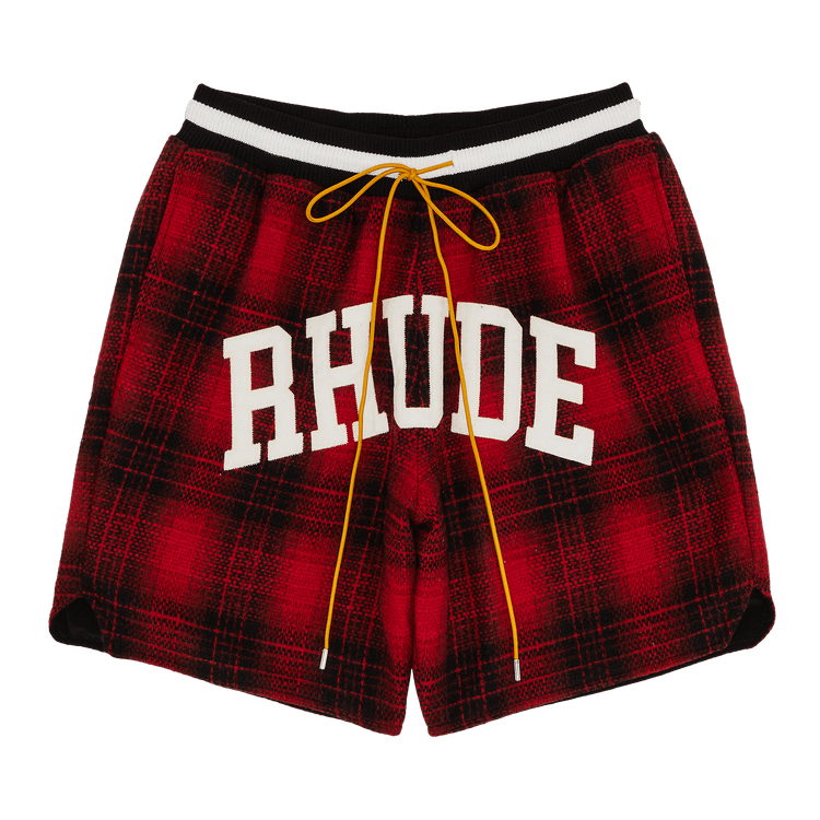 Rhude Flannel Collegiate Court Logo Short "Red/Black"