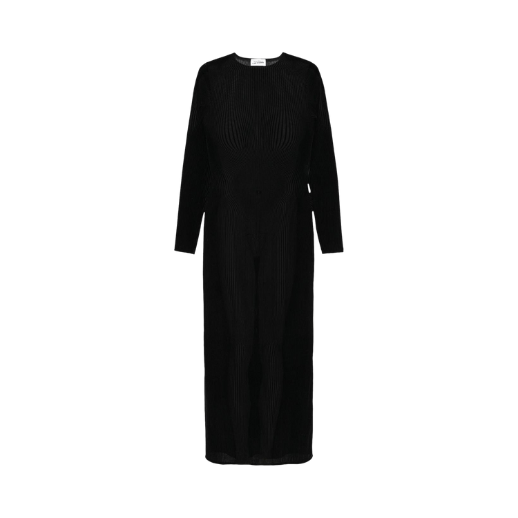 Jean Paul Gaultier Flocked Morphing Pinstripes Mesh Long Dress "Black"