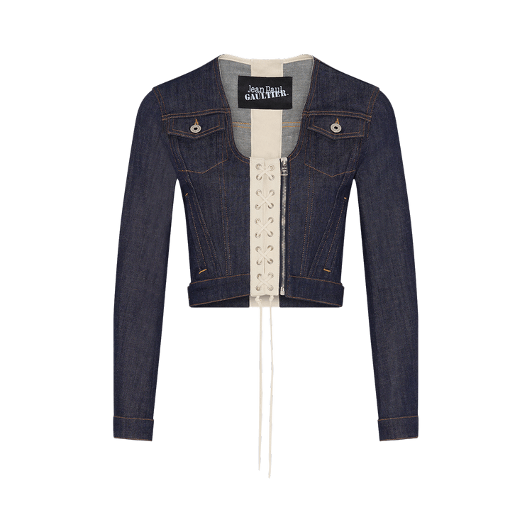 Jean Paul Gaultier Denim Jacket With Lacing Detail "Indigo/Beige"