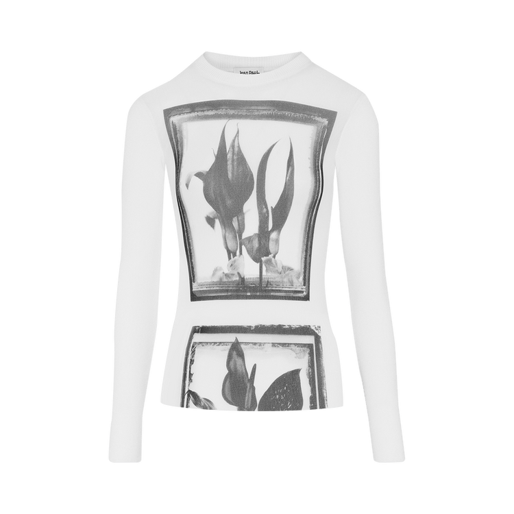 Jean Paul Gaultier Flowers Cadres Mesh Long-Sleeve Top "White/Grey/Black"