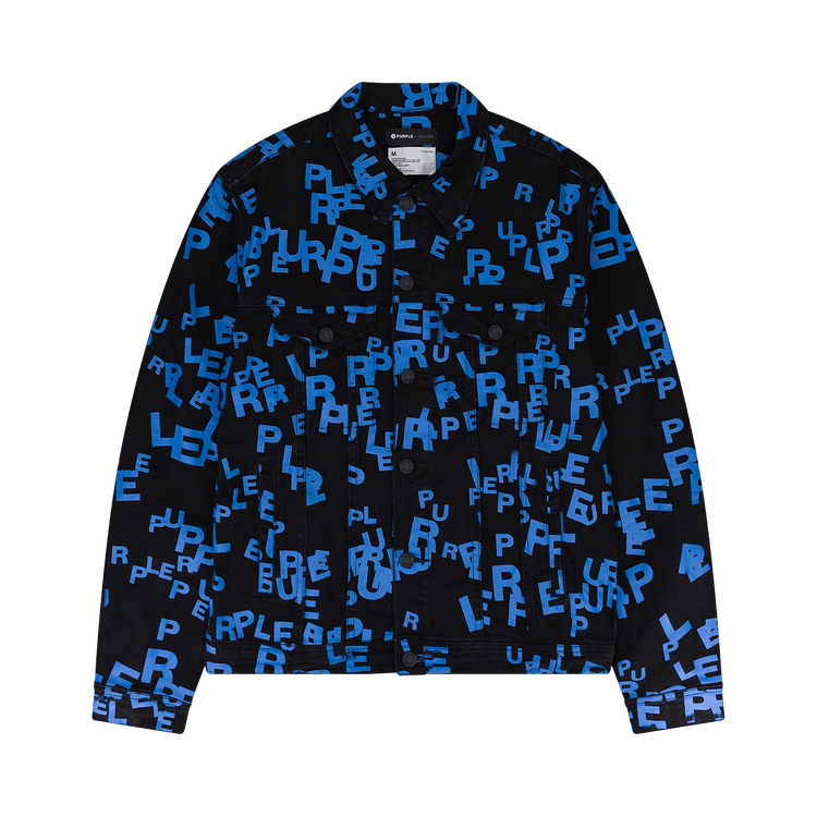 PURPLE BRAND Letters Screen Print Trucker Denim Jacket "Black/Blue"