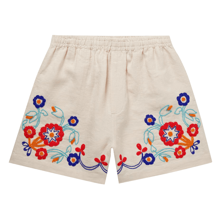 Bode Beaded Garden Party Shorts "Ecru/Multicolor"