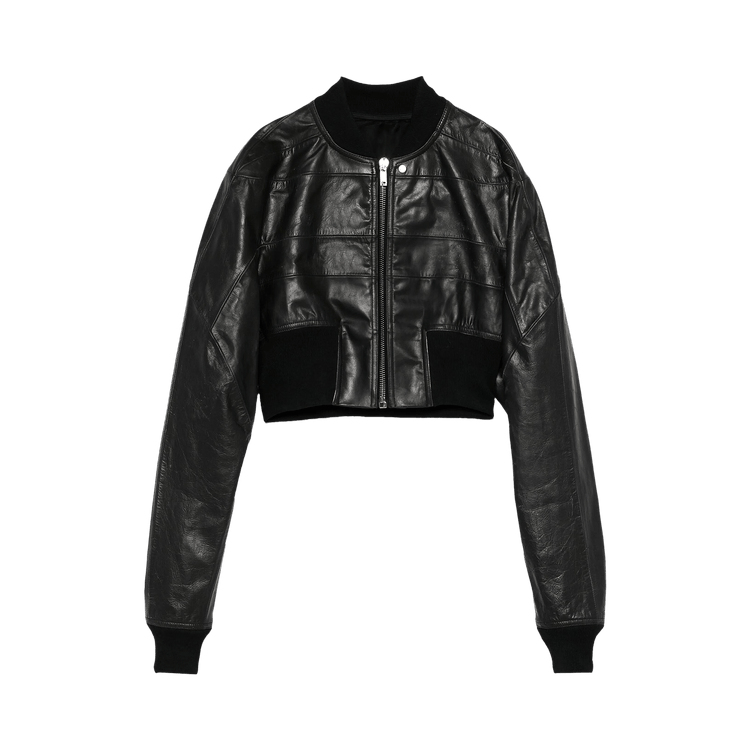 Rick Owens Cropped Leather Girdered Bomber Jacket "Black"
