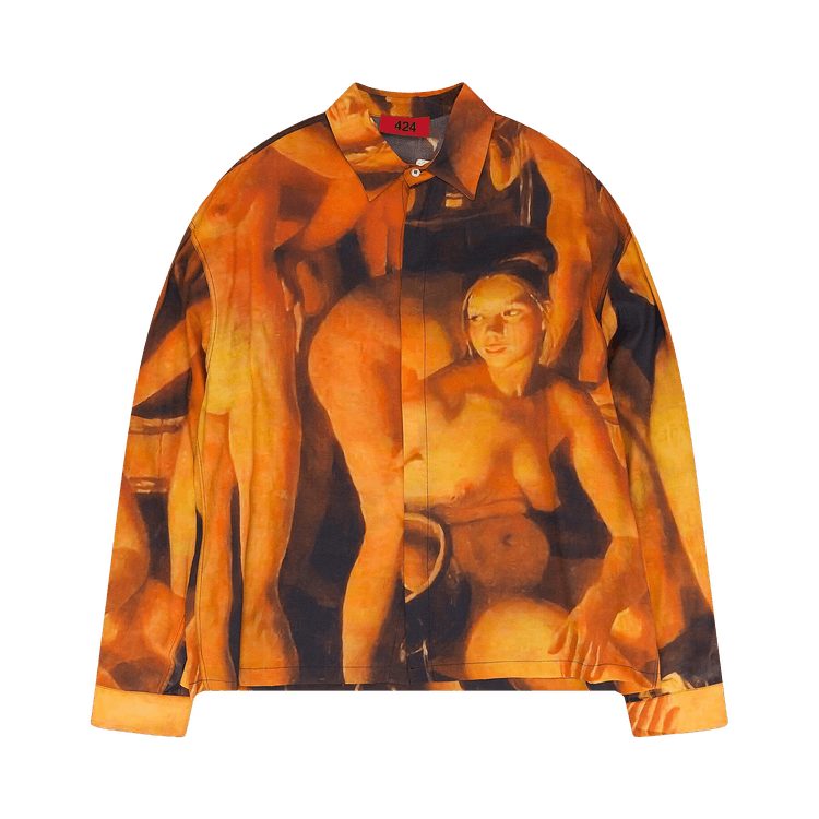 424 Graphic Print Long-Sleeve Shirt "Orange"