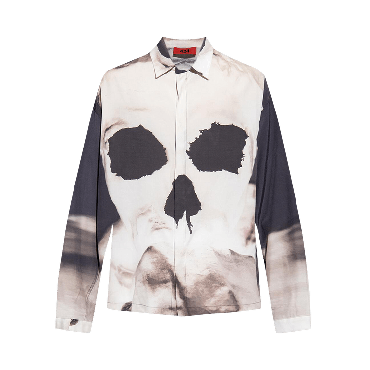 424 Skull Print Long-Sleeve Shirt "Orange"