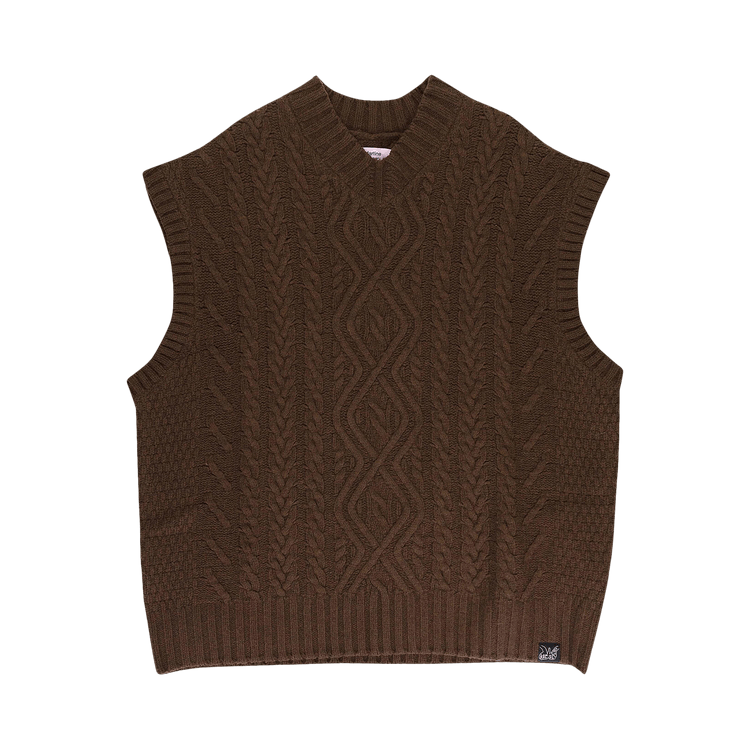Martine Rose Knitted Boiled Cable V-Neck Vest "Brown"