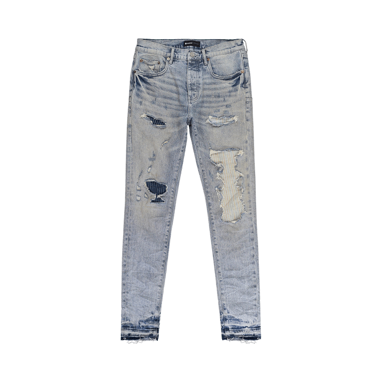 PURPLE BRAND Light Stitch Patch Repair Skinny Jeans "Indigo"