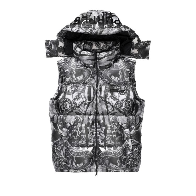 PURPLE BRAND Poly Snap Off Hood Puffer Vest "Black"