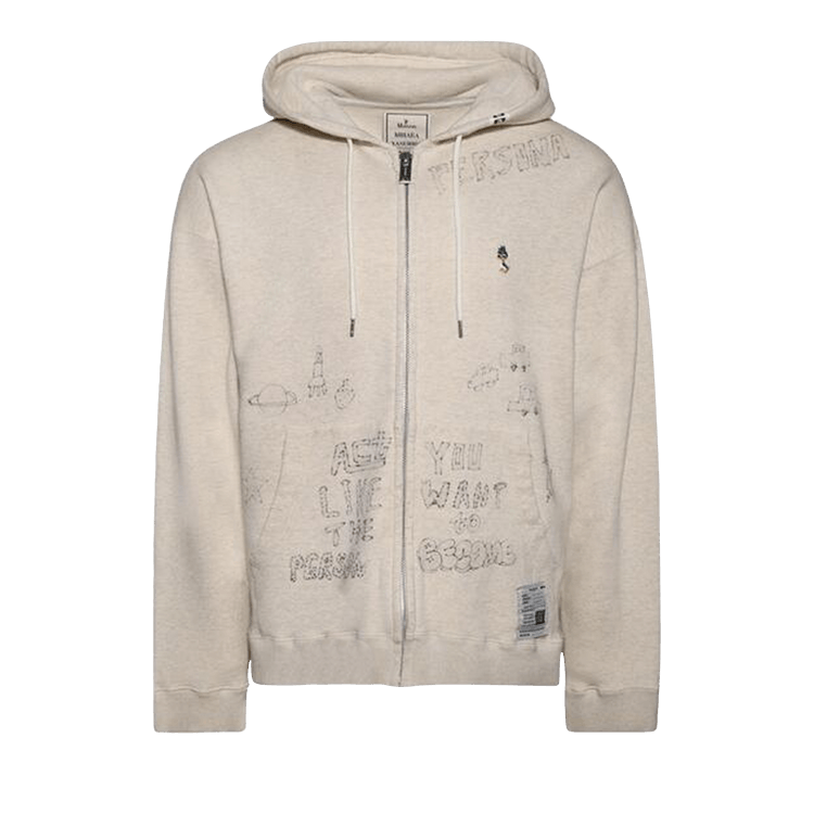 Maison Mihara Yasuhiro Distressed Graffiti Print Zip-Up Hoodie "White"