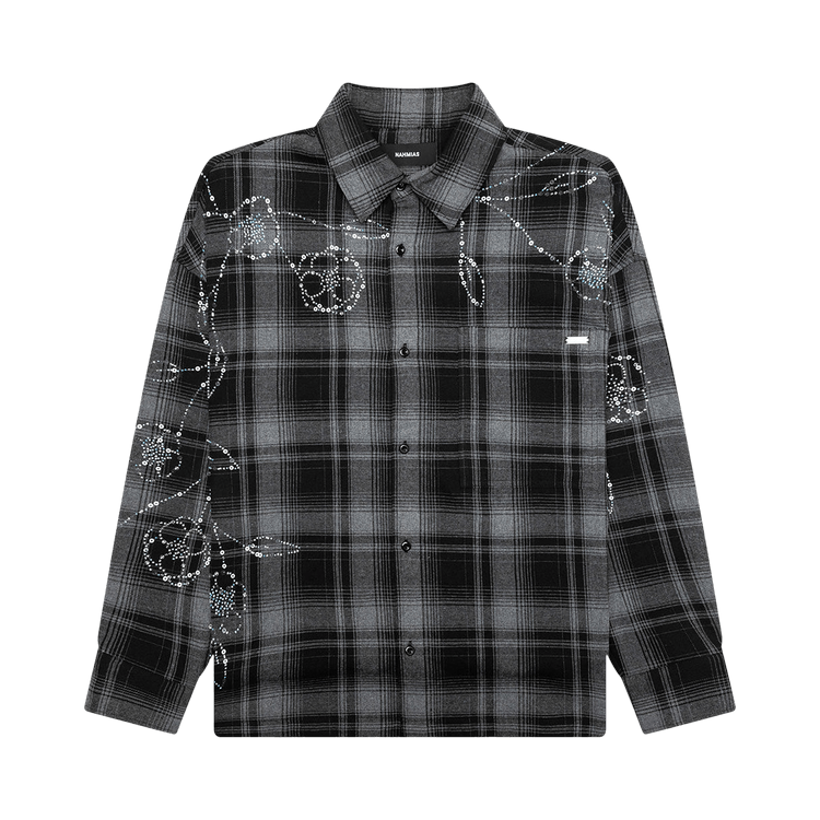 Nahmias Plaid Beaded Oversized Shirt "Black Rayon"