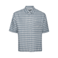 Nahmias Plaid Cropped Short-Sleeve Shirt "Steel Blue"