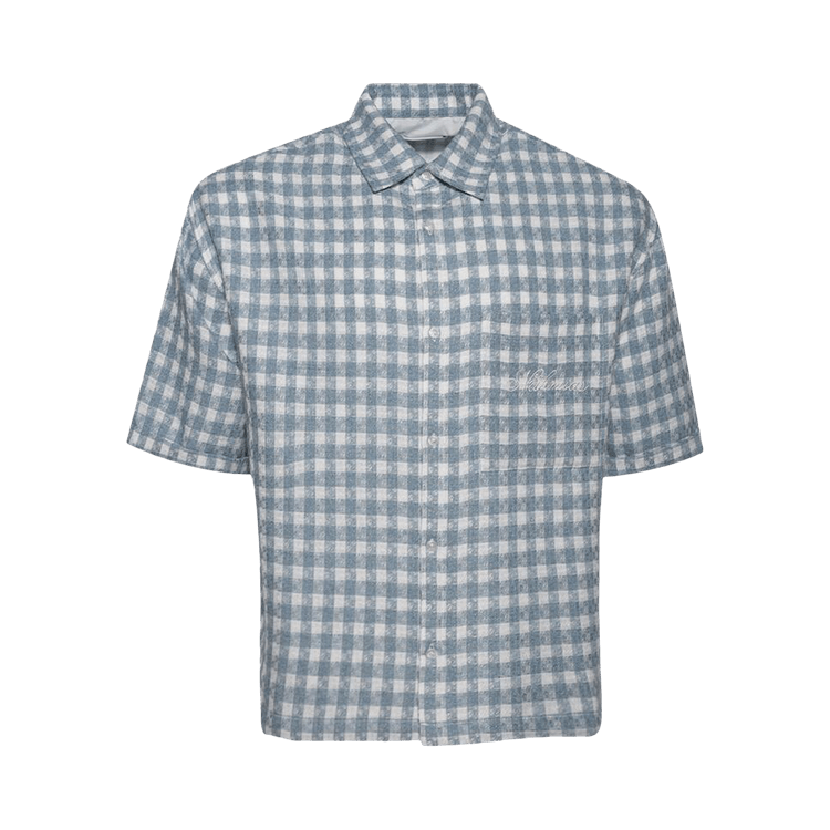 Nahmias Plaid Cropped Short-Sleeve Shirt "Steel Blue"