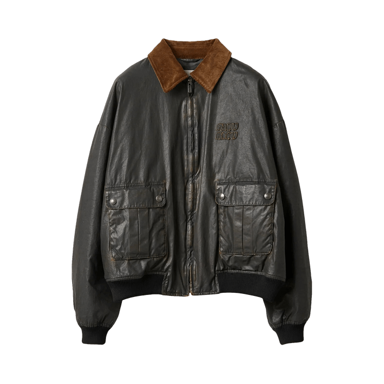 Miu Miu Resin Finished Bomber Jacket "Black"