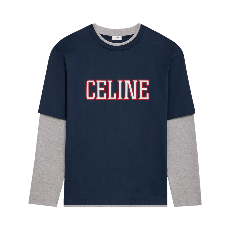 CELINE Logo Printed Long-Sleeve T-Shirt "Navy/Grey/Rust"